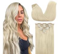 GOO GOO Clip in Human Hair Extensions, 14inch 120g 7pcs, Hair Extensions Clip in, 60A Platinum Blonde