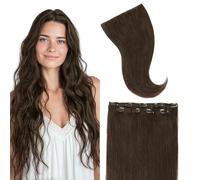 GOO GOO Clip in Human Hair Extensions, 16inch 70g 2pcs, Hair Extensions Clip in, 4A Chocolate Brown