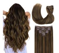 GOO GOO Clip in Human Hair Extensions, 22inch 120g 7pcs, Hair Extensions Clip in, 2C/4E/6C Brown Sugar