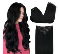 GOO GOO Clip in Human Hair Extensions, 24inch 120g 7pcs, Hair Extensions Clip in, 1 Jet Black