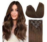 GOO GOO Clip in Human Hair Extensions, 24inch 120g 7pcs, Hair Extensions Clip in, 4A Chocolate Brown