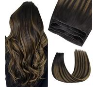 GOO GOO Genius Seamless Weft Extensions Human Hair, Hand Tied Weft Hair Extensions, 20inch 60g, 1B/6/1B Balayage Natural Black to Chestnut Brown
