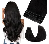 GOO GOO Genius Seamless Weft Extensions Human Hair, Hand Tied Weft Hair Extensions, 20inch 60g, 1B Natural black