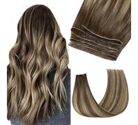 GOO GOO Genius Seamless Weft Extensions Human Hair, Hand Tied Weft Hair Extensions, 20inch 60g, 4/26/4 Balayage Chocolate Brown to Honey Blonde