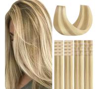 GOO GOO Invisible Tape in Hair Extensions Human Hair Set, Versatile Styling | 10pcs Injected with 21pcs Classical Tape ins, Remy Hair, Blend Naturally, 20inch 50g, Light Blonde Highlighted Golden Blonde