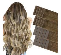 GOO GOO Invisible Tape in Hair Extensions Human Hair Set, Versatile Styling | 10pcs Invisi Edge with 10pcs Classical Tape ins, Remy Hair, 14inch 50g, Balayage Walnut Brown to Ash Brown and Bleach Blonde