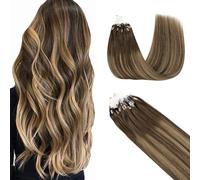GOO GOO Micro Loop Hair Extensions Real Human Hair, Balayage Chocolate Brown to Caramel Blonde 50g 20inch 50 Strands Cold Fusion Micro Bead Extensions