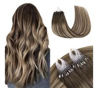 GOO GOO Micro Loop Hair Extensions Real Human Hair, Balayage Chocolate Brown to Honey Blonde 50g 14inch 50 Strands Cold Fusion Micro Bead Extensions