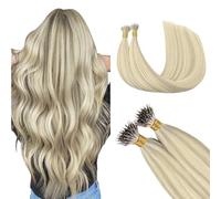 GOO GOO Nano Hair Extensions Real Human Hair, Nano Ring Hair Extensions,Ash Blonde Highlighted Platinum Blonde 50g 22inch 50 Strands Cold Fusion Nano Beads Extensions