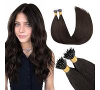 GOO GOO Nano Hair Extensions Real Human Hair, Nano Ring Hair Extensions,Light Brown 50g 18inch 50 Strands Cold Fusion Nano Beads Extensions