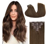 GOO GOO Seamless Clip in Human Hair Extensions, 14inch 110g 7pcs, Hair Extensions Clip in, 4A Chocolate Brown