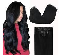 GOO GOO Seamless Clip in Human Hair Extensions, 20inch 110g 7pcs, Hair Extensions Clip in, 1 Jet Black