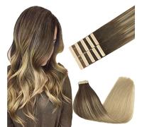 GOO GOO Tape in Hair Extensions, 16inch 25g 10pcs, Human Hair Extensions, 4/18 Chocolate Brown Highlighted Dirty Blonde