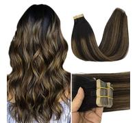 GOO GOO Tape in Hair Extensions Human Hair, 14inch 50g 20pcs, #1B/6/1B | Balayage Black to Chestnut Brown, Remy Hair, Silky Smooth, Add Volume, Long-lasting, Invisible, Strong Hold, Daily Wear