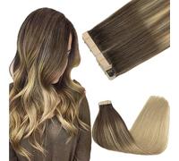 GOO GOO Tape in Hair Extensions human hair,16inch 100g 40pcs, Human Hair Extensions, 4/18 Chocolate Brown Highlighted Dirty Blonde