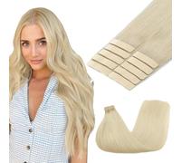 GOO GOO Tape in Hair Extensions Human Hair, 16inch 25g 10pcs, 60A Platinum Blonde Hair Extensions Invisble Straight Tape ins