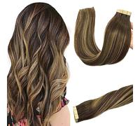 GOO GOO Tape in Hair Extensions Human Hair, 20pcs 50g 14inch, Balayage Chocolate Brown to Strawberry Blonde Real Remy Hair Extensions Seamless Straight Human Hair Extensions