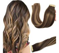 GOO GOO Tape in Hair Extensions Human Hair, 24inch 50g 20pcs, #4/27/4 | Balayage Chocolate Brown to Caramel Blonde, Remy Hair, Silky Smooth, Add Volume&Length, Invisible, Durable, Daily, Weddings