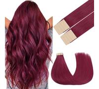 GOO GOO Tape in Hair Extensions Human Hair, Burgundy Red 10pcs 25g 14inch, Colored Tape ins Human Hair Extensions, Silky&Soft Invisible Tape Ins, Straight Remy Hair Highlighted for Party