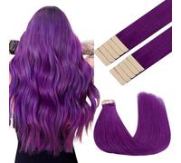 GOO GOO Tape in Hair Extensions Human Hair, Purple 10pcs 25g 16inch, Colored Tape ins Human Hair Extensions, Silky&Soft Invisible Tape Ins, Straight Remy Hair Highlighted for Party