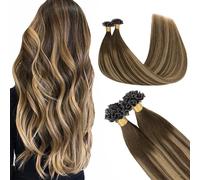 GOO GOO U Tip Hair Extensions Real Human Hair,Balayage Chocolate Brown to Caramel Blonde 50g 22inch 50 Strands Hot Fusion Keratin Hair Extensions, Straight