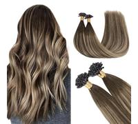 GOO GOO U Tip Hair Extensions Real Human Hair,Balayage Chocolate Brown to Honey Blonde 50g 14inch 50 Strands Hot Fusion Keratin Hair Extensions, Straight