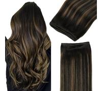 GOO GOO Weft Hair Extensions Real Human Hair, 14inch 80g 1B/6/1B Balayage Natural Black to Chestnut Brown, Sew in Hair Extensions, Double Weft Straight Silky Remy Hair