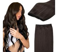 GOO GOO Weft Hair Extensions Real Human Hair, 14inch 80g 2A Light Brown, Sew in Hair Extensions, Double Weft Straight Silky Remy Hair