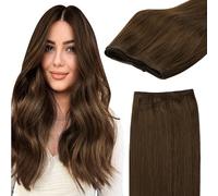 GOO GOO Weft Hair Extensions Real Human Hair, 22inch 110g 4A Chocolate Brown, Sew in Hair Extensions, Double Weft Straight Silky Remy Hair