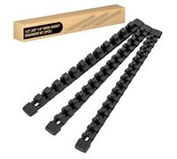 GOOACC Socket Organizer ABS Socket Holder Set 1/4" 3/8" 1/2" Drive Socket Rail Holders Stores up 43 Clips Impact Sockets Organizers Rails for Tool Box Drawer, 3 Piece Black
