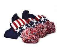 GOOACTION 3PCS Knitted Golf Head Covers 1-3-5 for Driver and Fairway Woods with Long Neck Design Vintage Red Stars and Stripes American Flag Sock Pom Pom Golf Club Patriotic Headcovers Set
