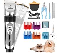 Gooad Clippers Grooming Kit and Paw Trimmer,Cordless,Low Noise, Electric Quiet,Rechargeable, Pet Hair Clippers for Thick Coats,Dog Trimmer Grooming, Shaver for Small and Large Dogs Cats,Sliver
