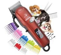 Gooad Dog Clippers for Grooming, Cordless, Low Noise, Electric Quiet, Rechargeable Pet Hair Clippers for Thick Coats, Trimmer Grooming Kit, Shaver for Small and Large Dogs Cats, Red