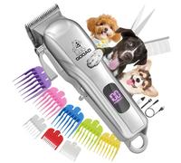 Gooad Dog Clippers for Grooming, Cordless,Low Noise, Electric Quiet,Rechargeable, Pet Hair Clippers for Thick Coats, Dog Trimmer Grooming Kit, Shaver for Small and Large Dogs Cats,Silver