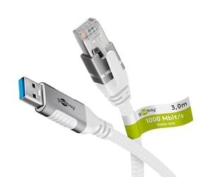 Goobay 3m USB to Ethernet Adapter Cable - CAT 6, 1 Gbit/s, Compatible with Laptop, Tablet, PC, Router-74160