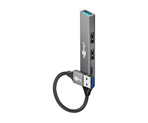 goobay 4-Port USB 3.2 Hub Slim/Multiple Plug, 5 Gbits, Splitter/A to 3X-A and 1x-C Multiport Adapter 3.0 Hub / 74458