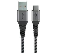 goobay 49296 Fast Charging Cable USB C to USB A 60 W 20 V/Extremely Robust Textile Cable / 480 Mbits Charging Cable USB C/Fast Charging Cable Samsung USB C Cable 1 m/Fabric Cable Grey / 1 m
