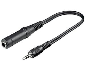 Goobay 50470 Headphone Adapter, 3.5 mm Male to 6.35 mm Female, Black, 0.2 m Cable Length