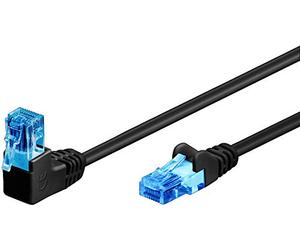 goobay 51529 CAT 6A Patch Cable, 90 Degree Plug, Network Cable, Ethernet, Playstation, Xbox, LAN Cable, DSL, U/UTP, RJ45 Plug, Black, 1 Metre