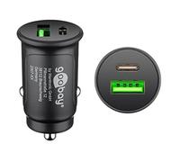 goobay 59521 2-Port Car Charger with USB-C PD (Power Delivery), Mini Cigarette Lighter Dual USB Charger, Car & Truck (12 V/24 V), 27 W, Black