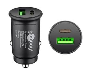 goobay 59521 2-Port Car Charger with USB-C PD (Power Delivery), Mini Cigarette Lighter Dual USB Charger, Car & Truck (12 V/24 V), 27 W, Black
