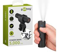 Goobay 60656 Bike Powerbank 5.0 5000 mAh with Reinforced Holder for Bicycle Handlebars/Power Bank for Ebike/External Battery/Charger with Quick Charge & Power Delivery/Charger for Samsung/Apple