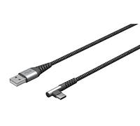 Goobay 64656 USB C to USB A Cable with 90 Degree Angle, Mobile Phone Cable, 480 Mbits/USB C Fast Charging, 60 W & 20 V, Textile, Grey, 1 m