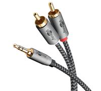 Goobay 65284 Stereo RCA to Jack 3.5 Aux Cable 0.5 m/HiFi Audio Aux Cable for Smartphone; Console; System/Textile Sheath/Gold-Plated
