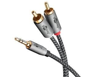 Goobay 65284 Stereo RCA to Jack 3.5 Aux Cable 0.5 m/HiFi Audio Aux Cable for Smartphone; Console; System/Textile Sheath/Gold-Plated