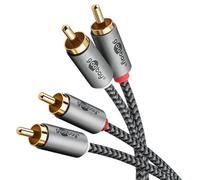 Goobay 65292 Stereo RCA Cable 1 m / 2 x RCA Male to 2 x RCA Male/RCA Cable for Blu Ray Amplifier HiFi Stereo/Gold-Plated Textile Audio Cable