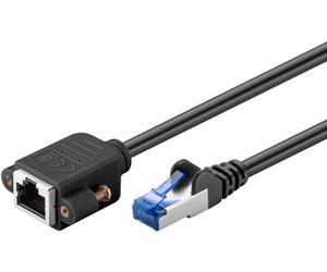 Goobay CAT6A Extension Cable (CU) S/FTP (PiMF)/CAT 6A Extension for Ethernet Network Cable / RJ45 to RJ45 Socket with Mounting Flange / 500 MHz / 0.5 m Black - 65641