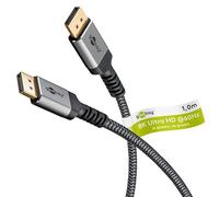 Goobay DisplayPort cable 2.1-54 Gbit/s, 8K/144 Hz, 1m, DP cable in metal design, Sharkskin Grey, ultra-high 10K resolution, HDCP 2.2, FreeSync, G-Sync, Dynamic HDR, gold-plated connectors 75679