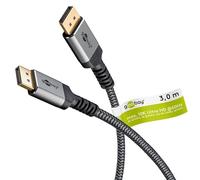 Goobay DisplayPort cable 2.1-54 Gbit/s, 8K/144 Hz, 3m, DP cable in metal design, Sharkskin Grey, ultra-high 10K resolution, HDCP 2.2, FreeSync, G-Sync, Dynamic HDR, gold-plated connectors 75681