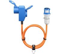 goobay EEC Adapter Cable for Caravan, 1.5 m, EEC Plug to 90° EEC Socket and Protective Contact Socket with Locking Caps, Camping Cable, Motorhome and Caravan, 76232